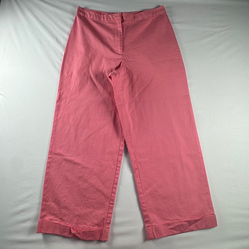 Tyler Boe Pink Wide Leg Crop Pants Cuffed Cotton Stretch Size 8 High Rise